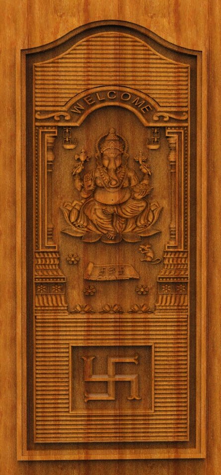 3D DOOR - OAK-93 Lord Ganesha Divine Carved Temple Door 3D Model